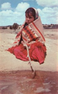 Vintage Postcard Lonesome Little Navaho Girl Plays with a Stick Pub. RW Fronske