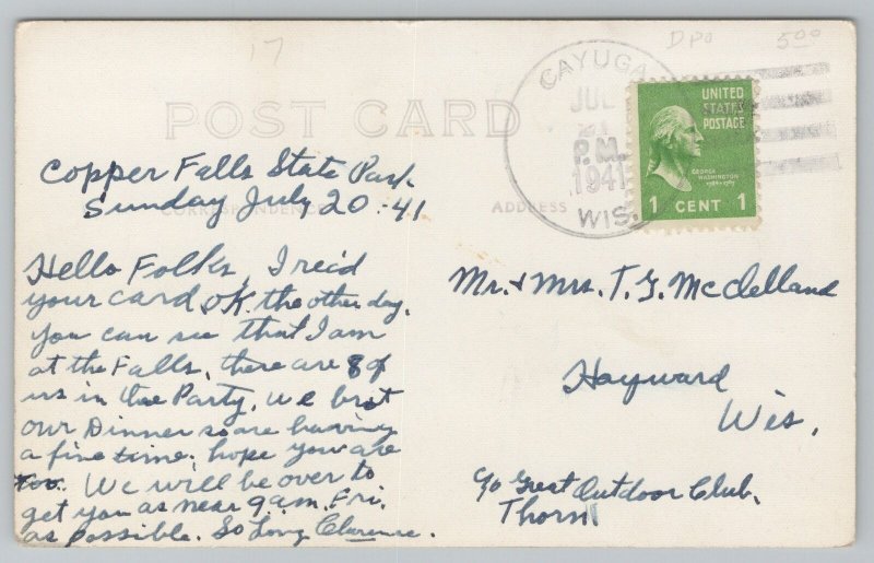 Real Photo Postcard~Brownstone Falls~Copper Falls State Park~Mallen WI~RPPC 