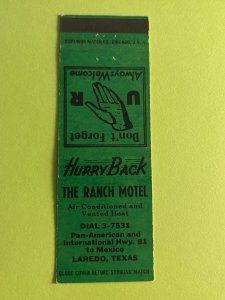 Vintage Matchbook Cover The Ranch Motel Laredo, Texas MB180