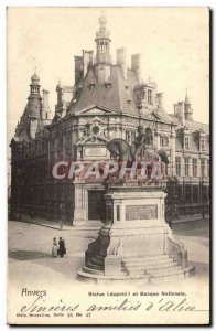 Antwerp Antwerp Leopold I Statue and National Bank - Old Postcard