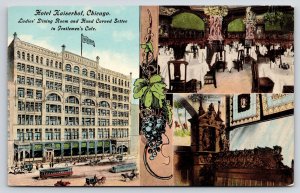 Chicago~Hotel Kaiserhof~Ladies Dining~Hand Carved Settee~Gent Cafe~Grapes~c1908