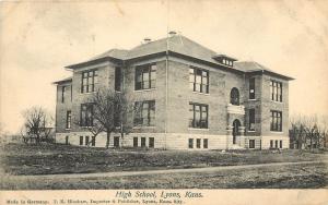 c1910 Lithograph Postcard, High School, Lyons KS Rice County