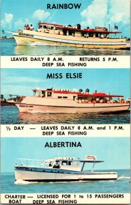 Charter Boats Rainbow, Albertina, Miss Elsie Clearwater Beach FL Postcard G78