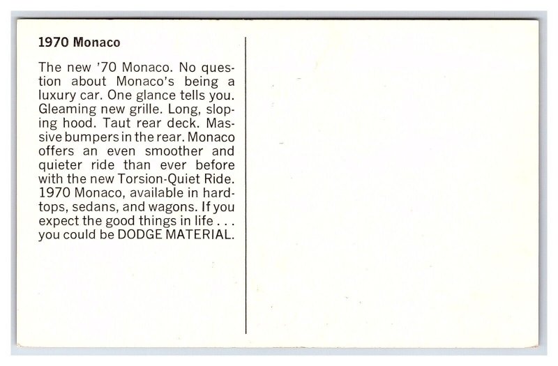 Postcard 1970 Dodge Monaco Dealer Advertising Card