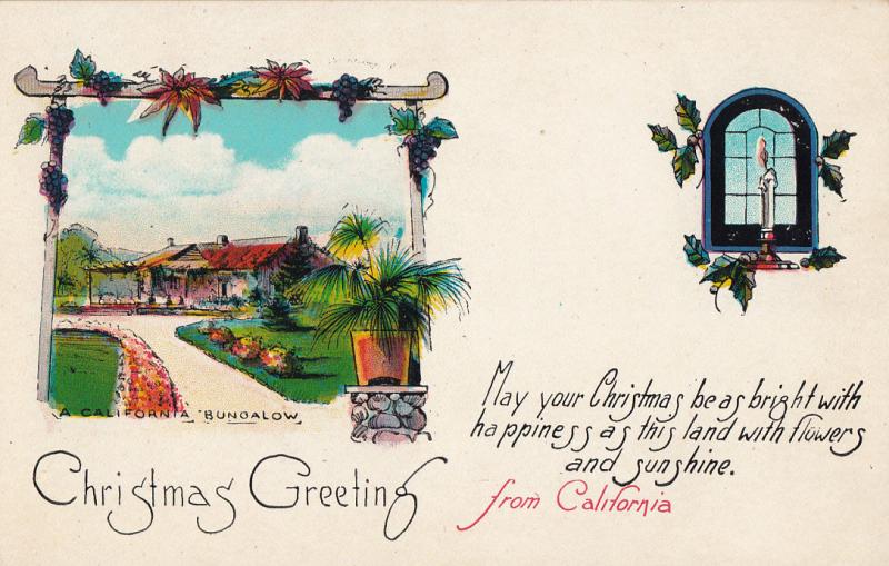 A California Bungalow Christmas Greetings vintage postcard