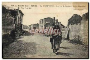 Old Postcard Army in Champagne A street Souain Moroccan Spahis