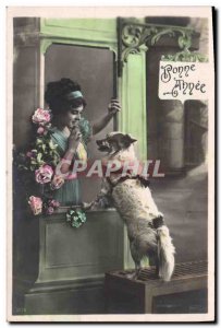 Postcard Old Dog Dogs Woman Happy new year