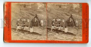 439739 German ship Hertha on TONGA island Wa-wan 1884 year STEREO PHOTO