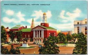 Hartford Connecticut CT, 1951 Horace Bushnell, Memorial Hall Building, Postcard