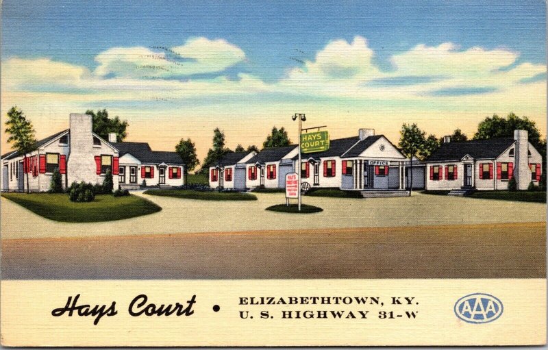 Linen Postcard Hays Court in Elizabethtown, Kentucky~137511