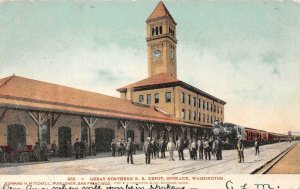 Great Northern Railroad Depot - Spokane, WA Train Mitchell 1907 Vintage Postcard