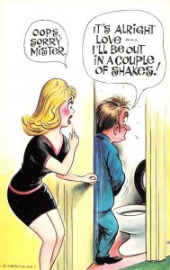 Bathroom Humor  OOPS SORRY MISTER Out In A Couple Of Shakes!  COMIC Postcard