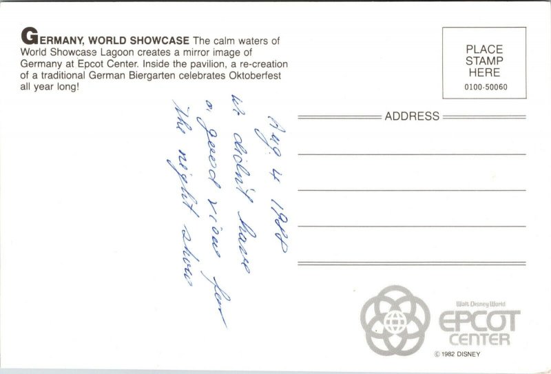 Germany World Showcase Lagoon Pavilion Epcot Center Florida Postcard 1982