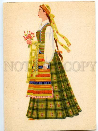 153485 LITHUANIA Folk Costume of DZUKAI Women old postcard