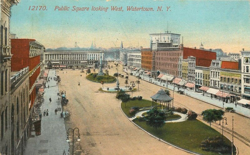 Acmegraph Postcard; Watertown NY Public Square looking West, Jefferson County