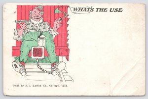 Comics~Hillbilly Chained To Wall Whats The Use~Vintage Postcard