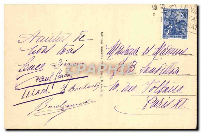 Old Postcard Ouistreham General view taken bella lighthouse shore