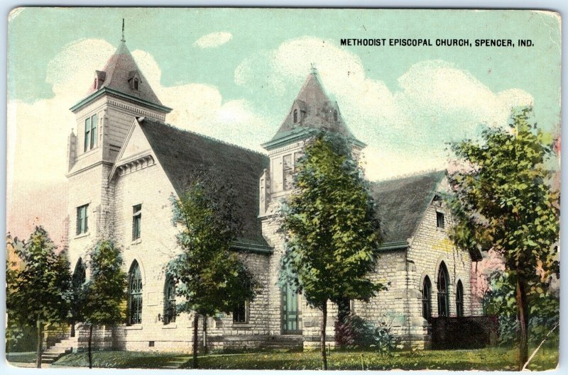 c1910s Spencer, IN Methodist Episcopal Church Postcard Rising Sun Cancel A102