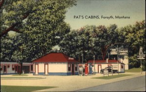 FORSYTH MT Pat's Cabins GAS STATION Old Linen Postcard