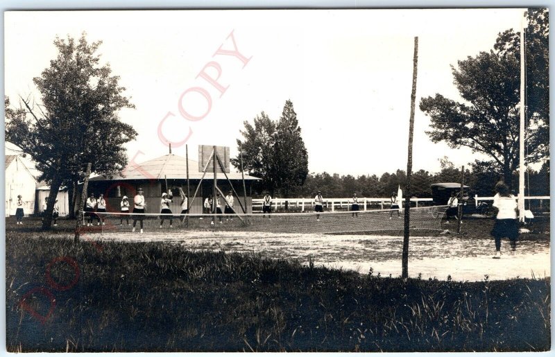 c1910s Fun Women Play Basketball RPPC Tennis Farm Car Real Photo Postcard A124