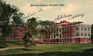 Vintage Postcard Memorial Hospital Medical Building Worcester Massachusetts MA