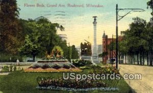 Flower Beds, Grand Ave - MIlwaukee, Wisconsin WI Postcard
