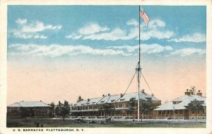 PLATTSBURGH, New York NY   US BARRACKS~MILITARY POST  Flag   c1920's Postcard