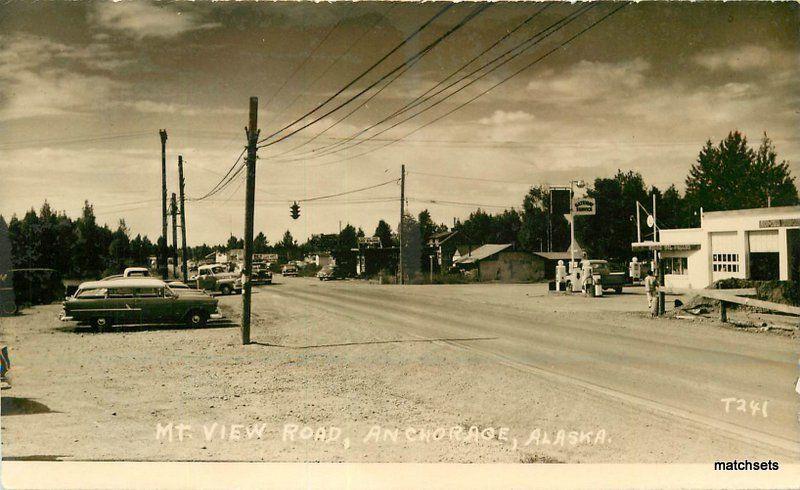 Anchorage Alaska 1950s Gas Station Mt View Road RPPC Real photo postcard 10610