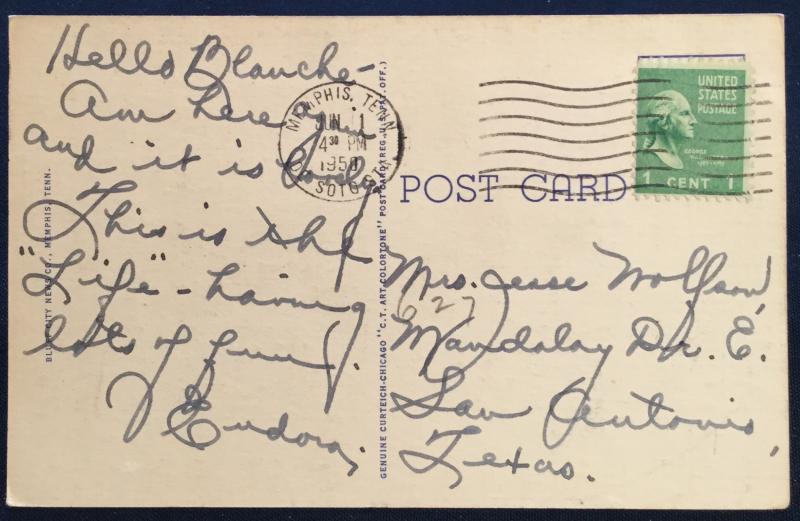 Postcard Used 36-Memphis Museum Pink Palace Memphis TN LB