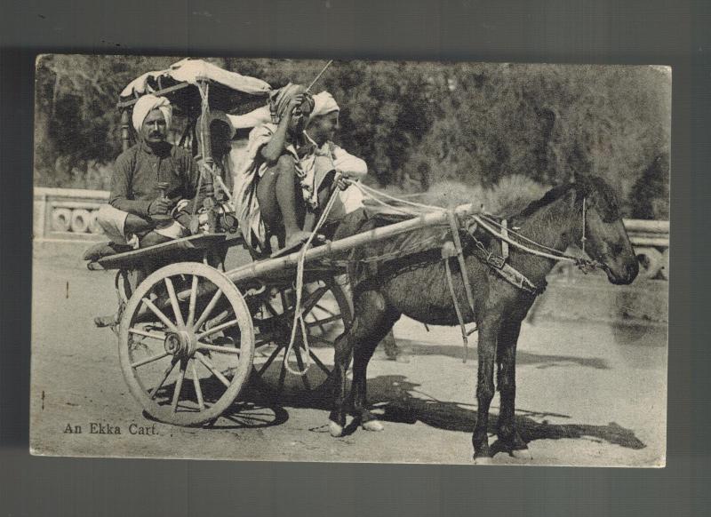 Mint India BW RPPC Postcard Men in Donkey Cart