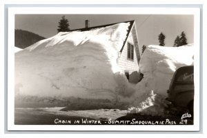 RPPC Cabin In Winter Snoqualmie Pass Washington WA Ellis Photo 29 Postcard R7
