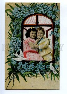 234146 LOVE GREETING Kids Window FORGET-ME-NOT Pigeon Vintage