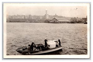 RPPC US Navy Runabout Wood Boat Elliott Bay Waterfront Seattle WA Postcard Y15