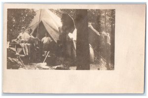 c1930's Outdoor Camping Umbrella Tent Forest RPPC Photo Vintage Postcard