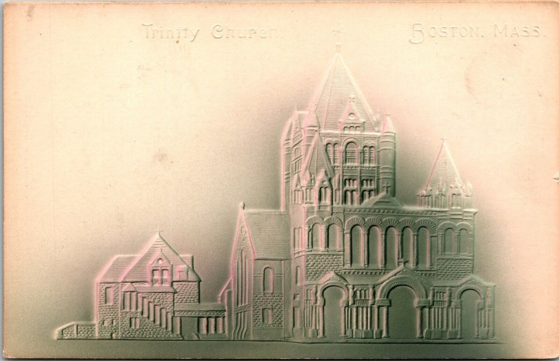 Historic Trinity Church All White Drawing Boston Massachusetts UDB Postcard 