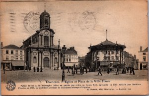Belgium Charleroi Eglise et Place de la Ville Haute Vintage Postcard C048