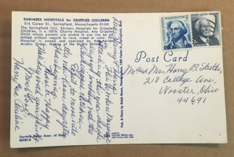 Vintage Used Postcard Shriners Hospital for Children, Springfield
