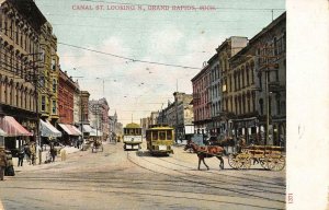 Canal Street Scene GRAND RAPIDS, MI Trolleys Streetcars c1910s Vintage Postcard