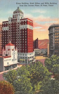 El Paso Texas 1940s Postcard Kress Building Hotel Hilton & Mills Building