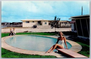 Vtg Miami Florida FL Advertising Fiberglass Pool Delorich Inc Girl Postcard