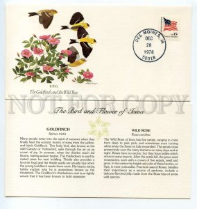 492742 USA 1978 Arthur Singer bird flower Iowa Goldfinch Wild Rose card