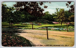 Oklahoma City~Wheeler Park~Flower Beds Scenery~Road~Rope Fence~1909 Postcard