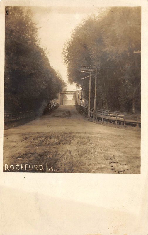 RPPC ROCKFORD, IOWA Street Bridge Floyd County Vintage Photo Postcard ca 1910s