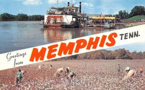 MEMPHIS Tennessee Large Letter Greetings Steamboat Cotton '50s Vintage Postcard