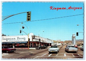 c1950 Kingman Arizona Shopping Establishment View Andy Devine Avenue AZ Postcard