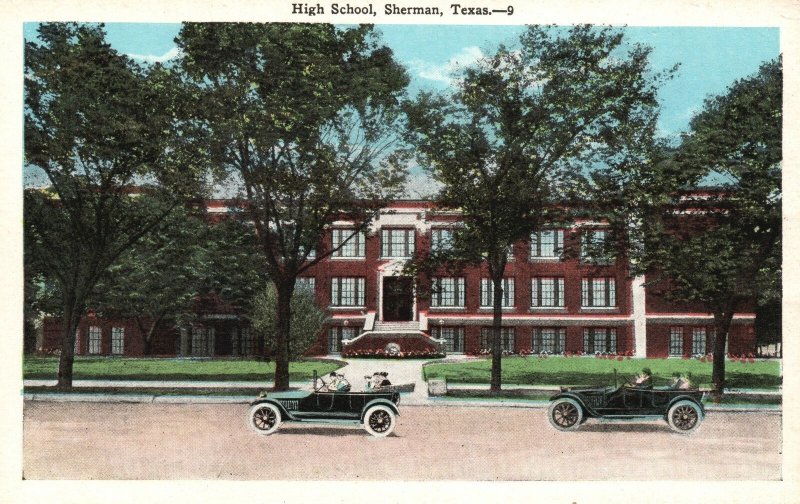 Vintage Postcard High School Building Landmark Sherman Texas E. C. Kropp Co. Pub