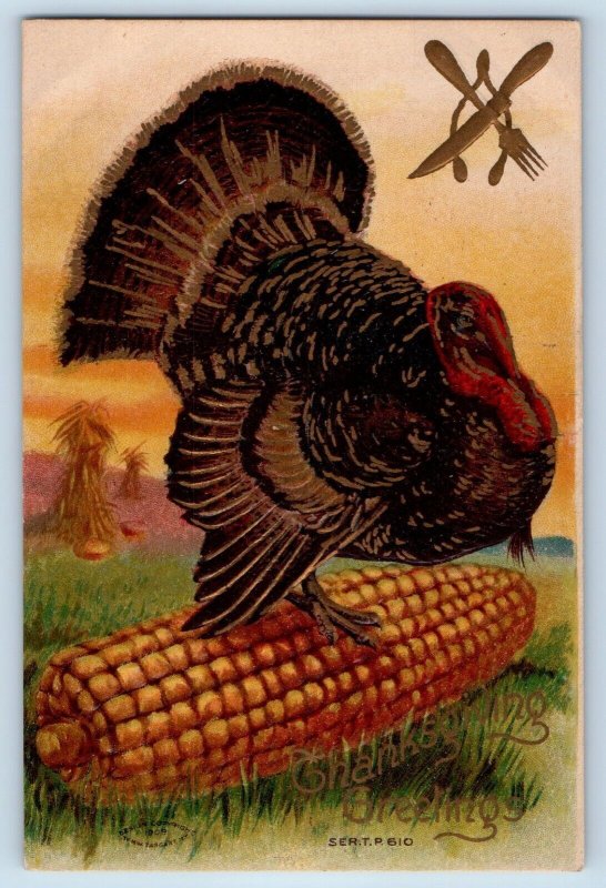 Odell Nebraska NE Postcard Thanksgiving Greetings Turkey Big Corn Wishbone 1910