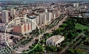 Florida Miami Aerial View Along BIscayne Boulevard Showing Hotel Row