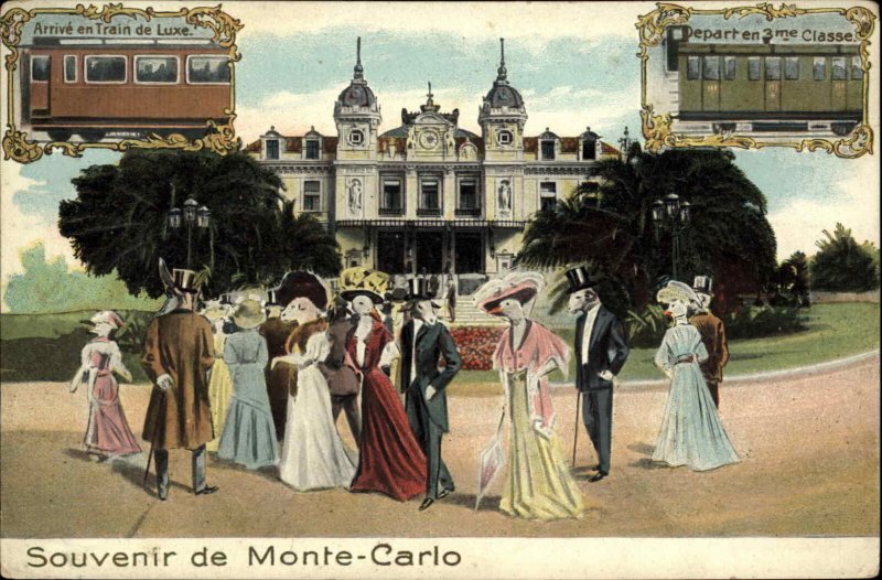 Anthropomorphic People as Sheep & Geese Monte Carlo Casino Fantasy Postcard