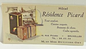 Vintage Hotel Residence Picard Brussels Belgium Duvivier-Ory Business Card